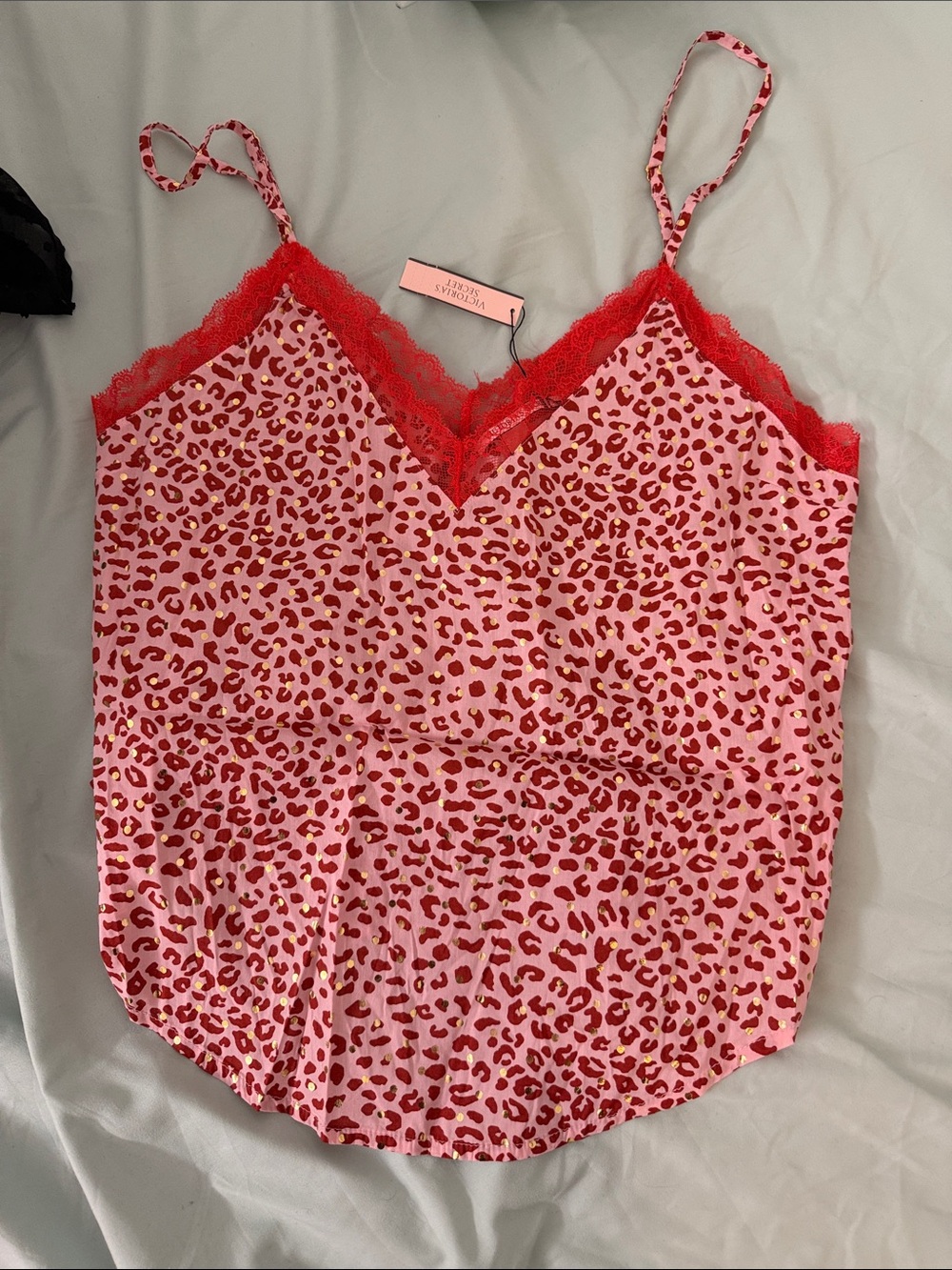 Victoria's Secret Pink and Red Leopard Lace Trim Cami